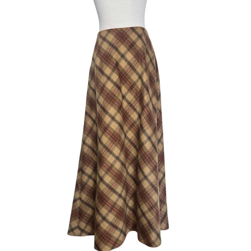 Vintage Womens Heritage Wool Maxi Skirt Plaid Old Money East Coast Brown Fall 10 - Picture 4 of 12